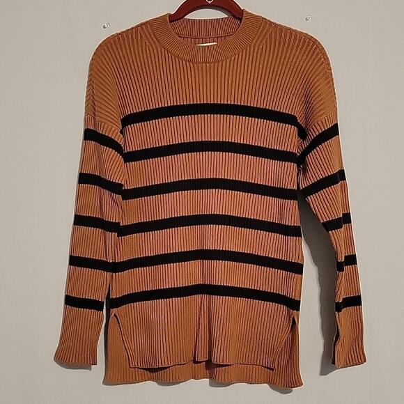 Abercrombie & Fitch striped ribbed crew neck sweater women's sz XXS brown black - Picture 1 of 7